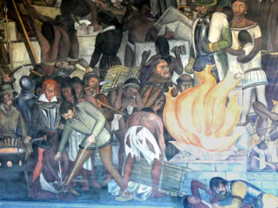 Quema de literatura Maya. Mural de Diego Rivera