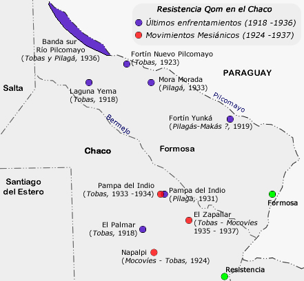 Mapa últimas rebeliones y movimientos mesiánicos